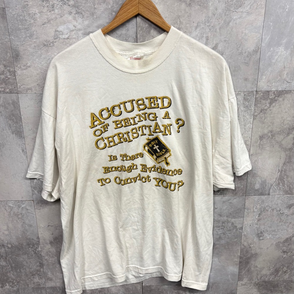 Vintage Hanes Heavyweight Christian Jesus Tee Shirt Mens XL White 90s Religious